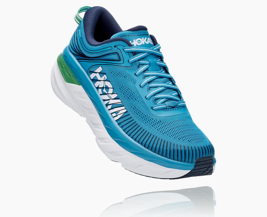 Hoka One One Bondi 7 - Men Running Shoes - Blue/White,Australia ZJC-834150